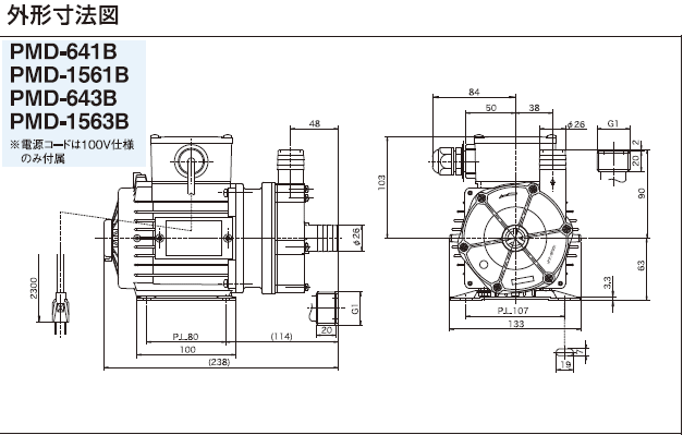 三相電機(SANSO) PMD-1561B2P マグネットポンプ 単相100Ｖ ケミカル 