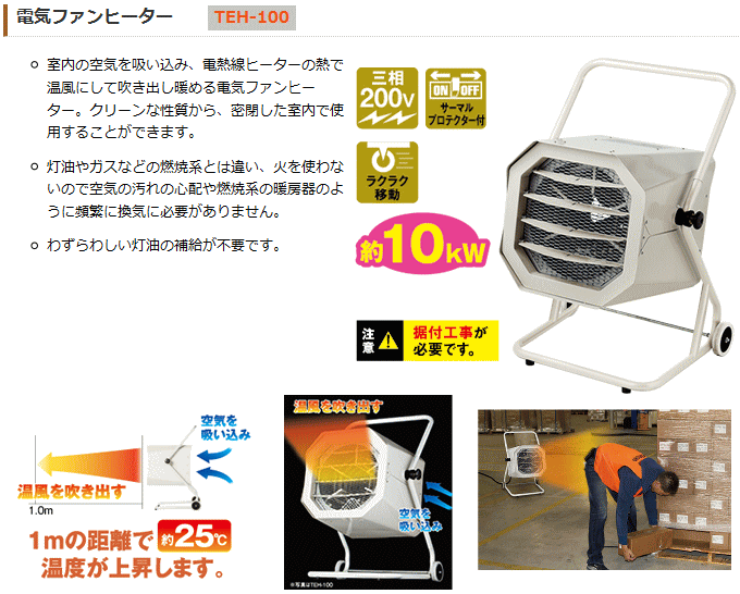 ナカトミ (NAKATOMI) TEH-100 電気ファンヒーター 三相200V 50/60Hz