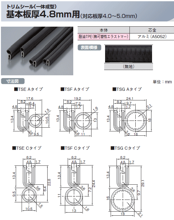 岩田製作所 トリムシール(一体成型) TSEB480A-L36 TSEシリーズ Aタイプ 黒
