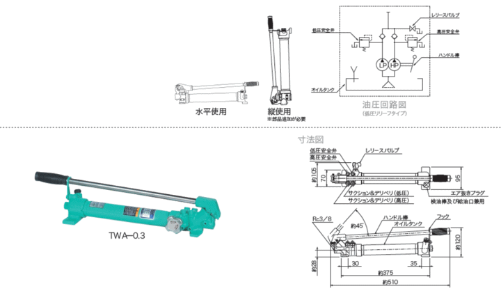 大阪ジャッキ製作所 TWA-0.7 手動油圧ポンプ 油圧ポンプ 伝動機ドットコム