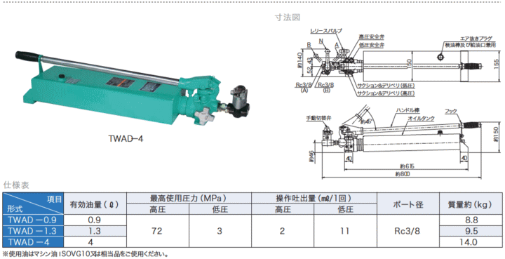 大阪ジャッキ製作所 TWAD-1.3 手動油圧ポンプ 油圧ポンプ 伝動機ドットコム