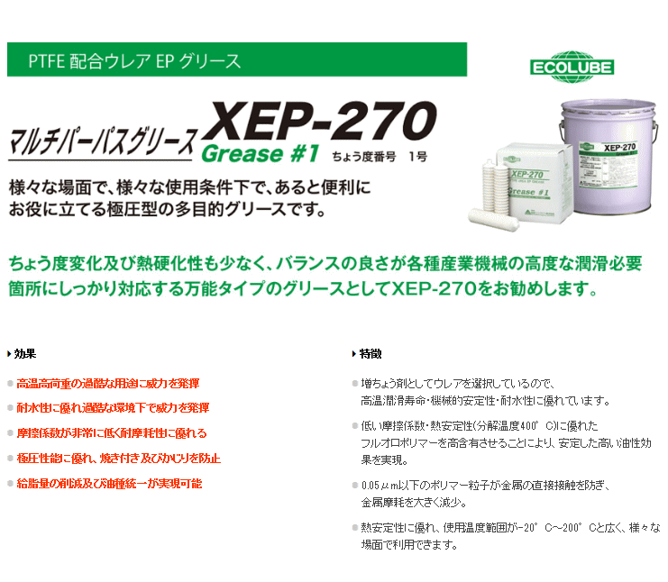 日本ユニバイト エコルーブ XEP-270-400 グリース 400g カートリッジ12