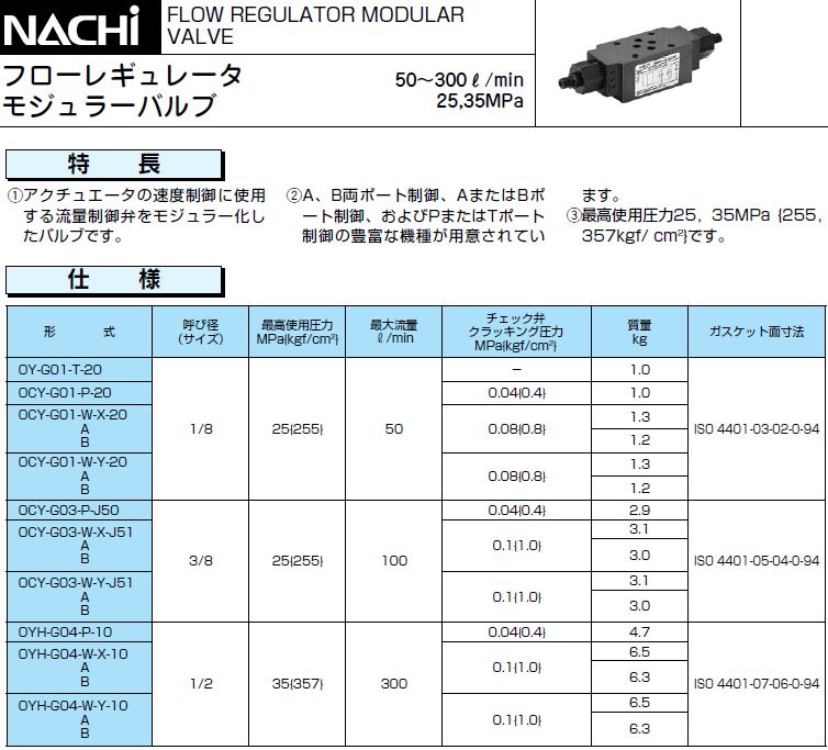 NACHI (ナチ)・不二越 OCY-G01-W-Y-20 フローレギュレータモジュラー