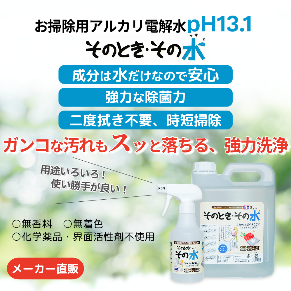 そのとき・その水 300ml アルカリ電解水 pH13.1以上 壁紙 フローリング