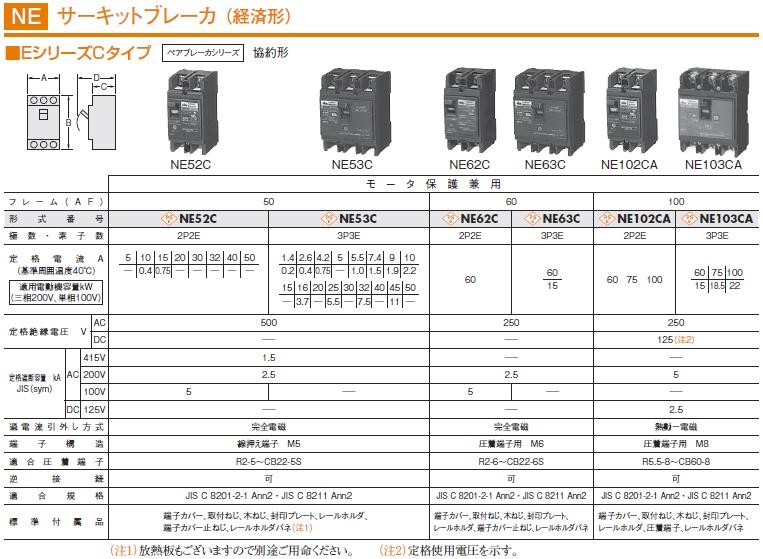 日東工業 NE53C 3P 5.5A サーキットブレーカ 協約形 : 10001866 : 電材