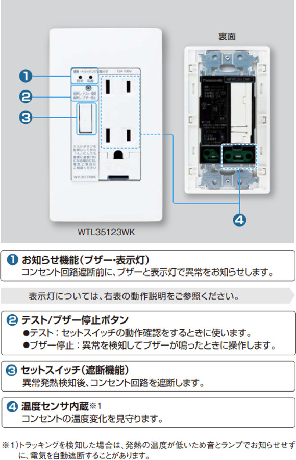 パナソニック WTL35113W 感熱・トラッキングお知らせコンセント 15A