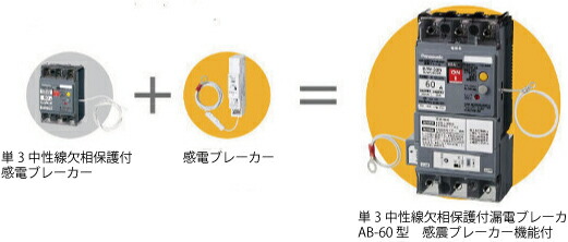 パナソニック BJX350325J2 漏電ブレーカー 単3中性線欠相保護付 感震