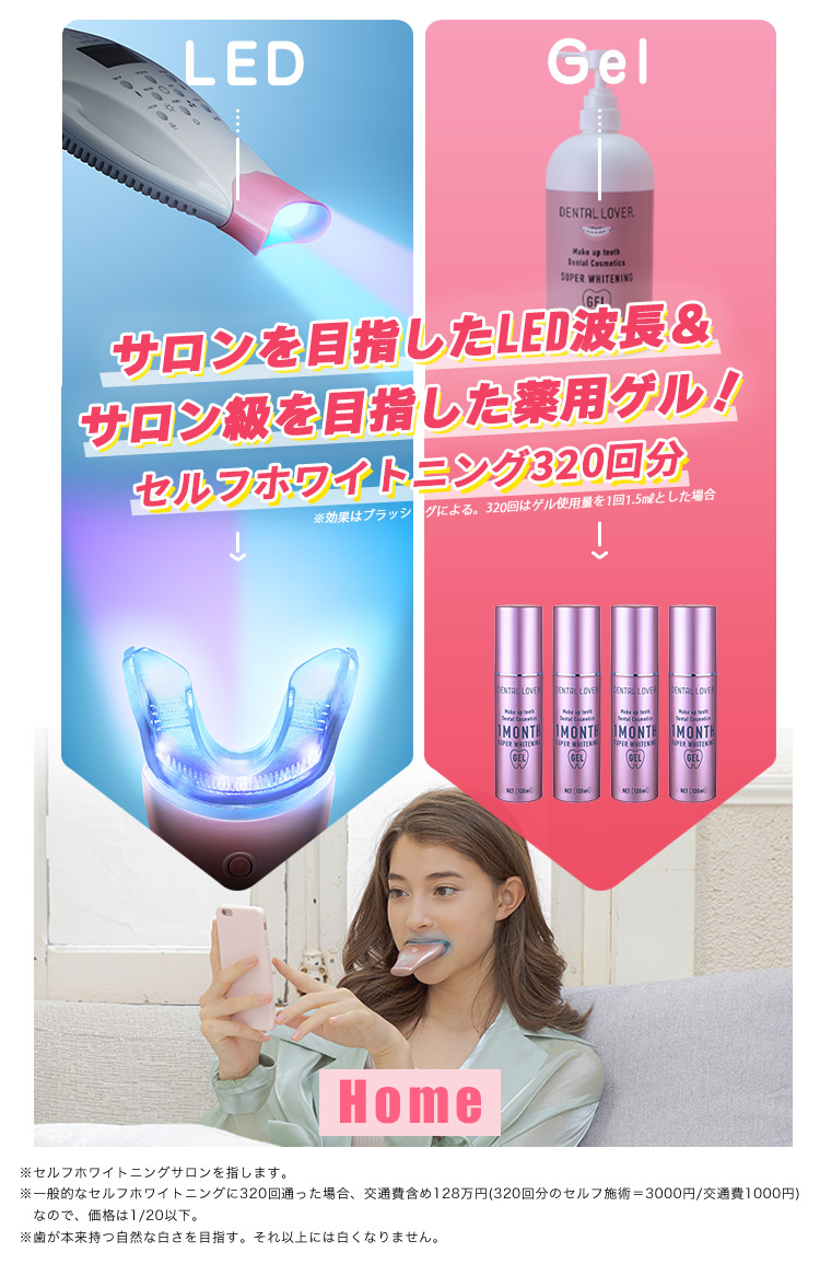 ホワイトニング 歯磨き粉 自宅 歯 セルフ led 【マシン1台(ピンク)＋ 