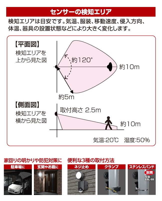 エルパ 防犯ライト コンセント式 2灯 1700ルーメン ESL-SS1002AC / LED