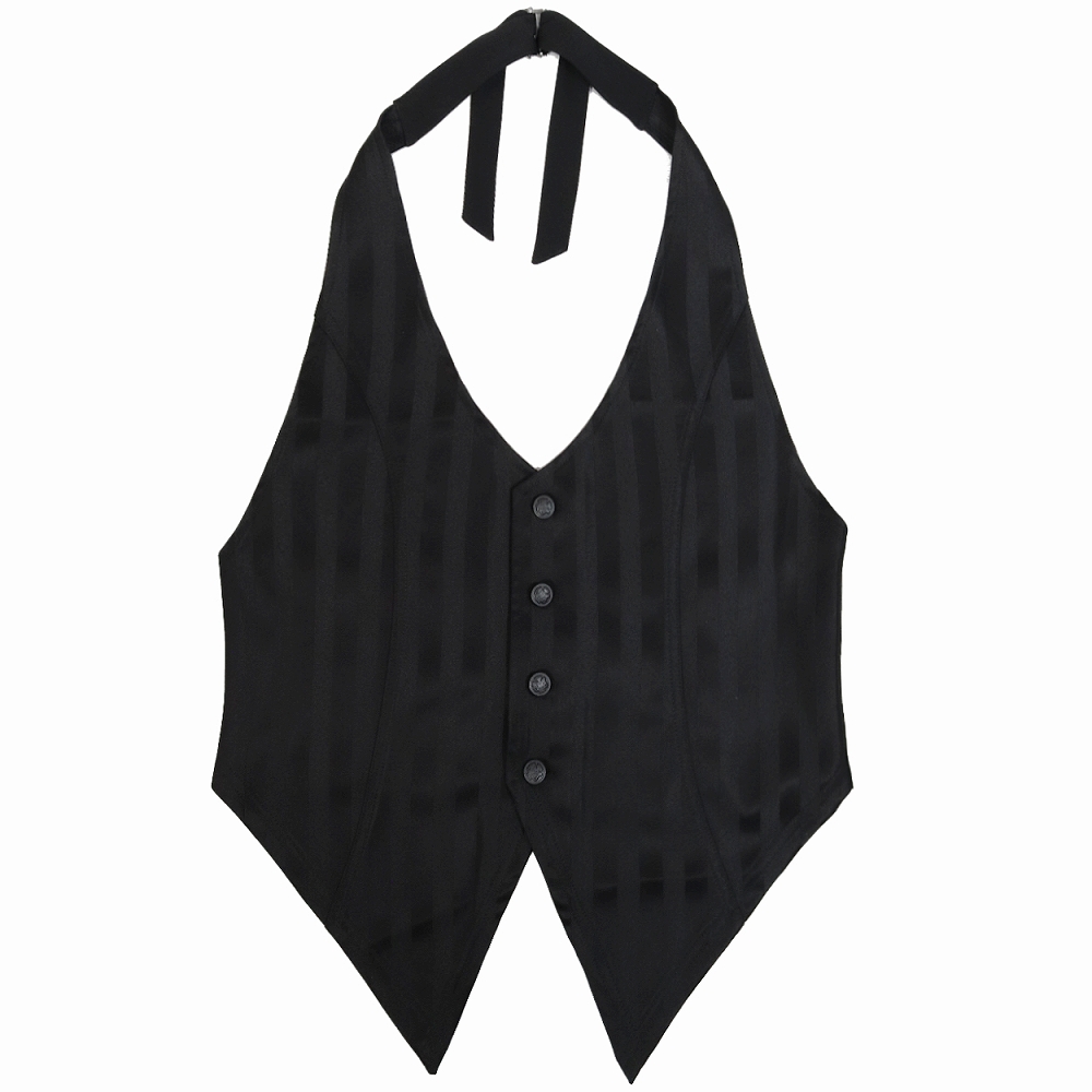 [APPAREL]/ディオラート/ストライプ ホルターネック ジレ・ベスト ブラック×ブラック (L) ゴスロリ・パンク/Deorart Deorart（ディオラート） ストライプ ホルターネック ジレ・ベスト
