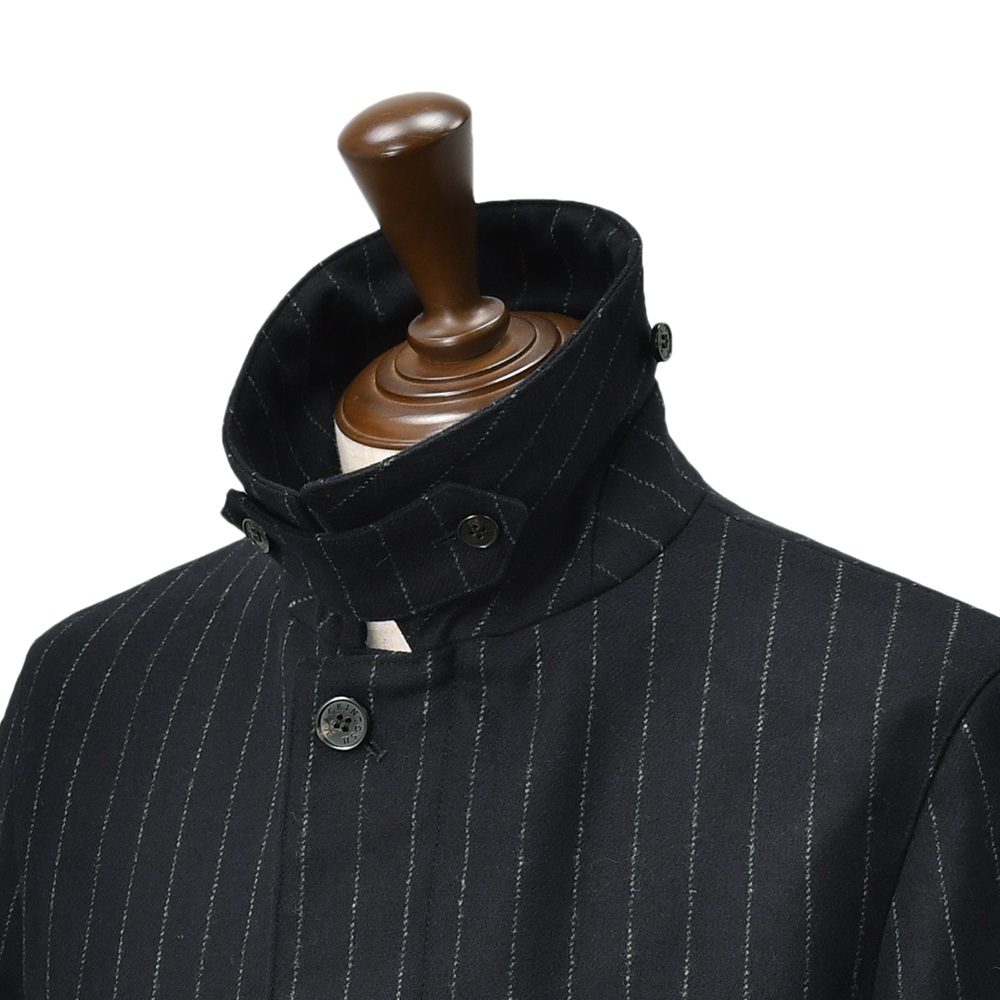 マッキントッシュ MACKINTOSH ステンカラーコート メンズ DUNKELD ダンケルド ウールメルトン ネイビー×ホワイト チョークストライプ柄 国内正規品の画像