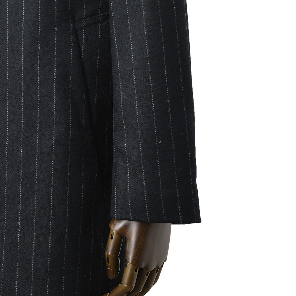 マッキントッシュ MACKINTOSH ステンカラーコート メンズ DUNKELD ダンケルド ウールメルトン ネイビー×ホワイト チョークストライプ柄 国内正規品の画像