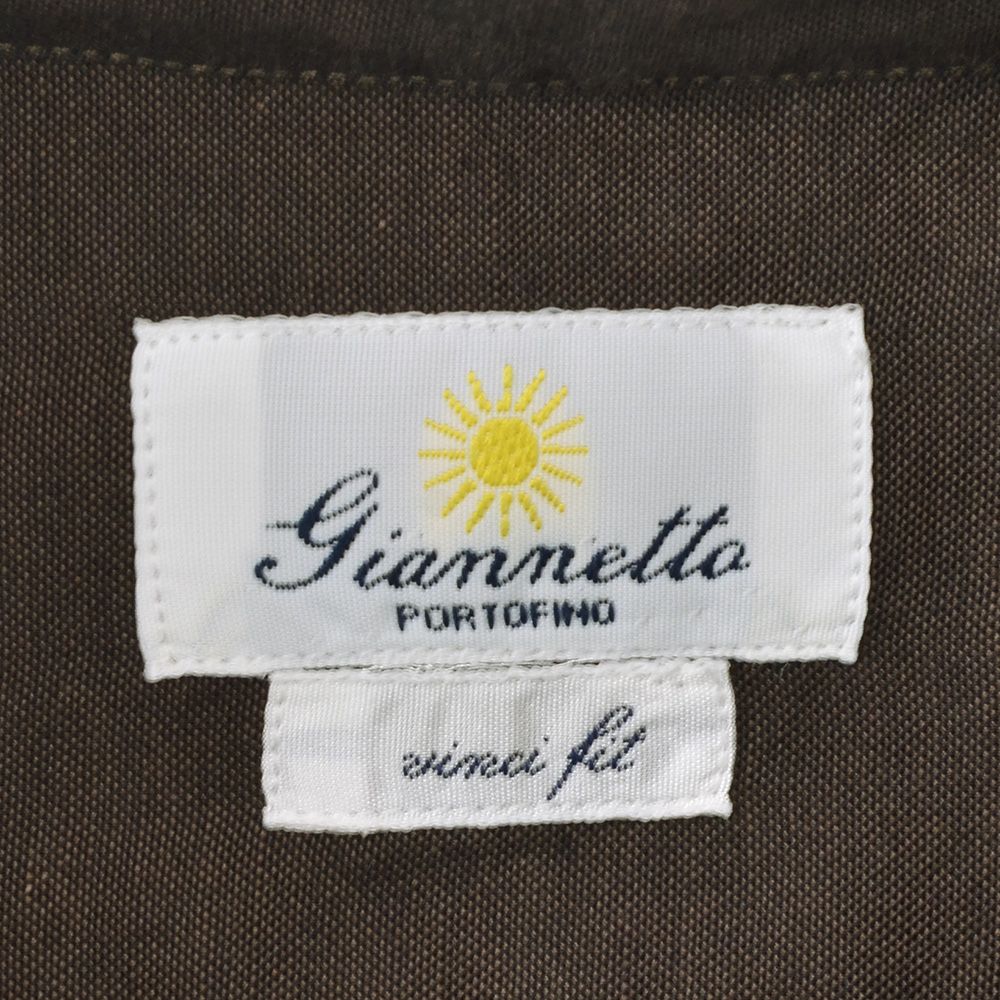 ジャンネット GIANNETTO 長袖シャツ メンズ カラーシャンブレー生地 コットン100％ ヴィンチフィット VINCI FIT ブラウン 茶 ホリゾンタル襟 国内正規品の画像