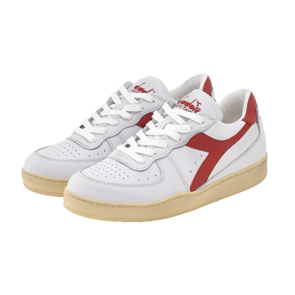 セールSS DIADORA HERITAGE ディアドラ ヘリテージ メンズ スニーカー 靴 シューズ ローカット MI BASKET LOW USED / 179043 01 ホワイト ディアドラ ヘリテージ Diadora Heritage レザースニーカー メンズ