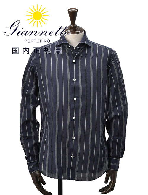 程度良好【giannetto】ストライプ柄長袖シャツ　16/41 ジャンネット GIANNETTO 長袖カジュアルシャツ メンズ ストライプ柄