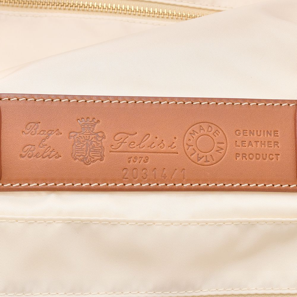 フェリージ Felisi ボストンバッグ メンズ 20314/1/DS ナイロン×レザーコンビ アイボリー 折り畳み式 旅行鞄 出張用 軽量 ファスナー開閉式 国内正規品の画像
