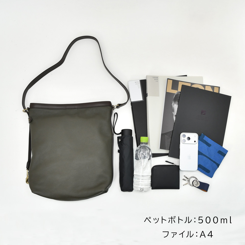 フェリージ FELISI ショルダーバッグ 男女兼用 ワンショルダー 25/40/LD+A 牛革 レザーコンビ カーキ  長さ調節可能ショルダーストラップ 国内正規品の画像