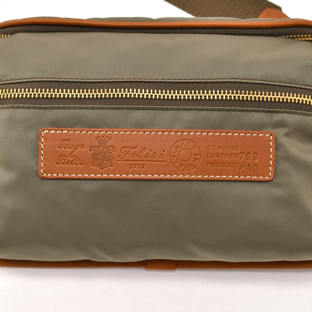 フェリージ felisi ウエストバッグ メンズ ナイロンボディバッグ 799/10/DS トルトラ カーキ レザートリミング 調節ショルダーストラップ 国内正規品の画像