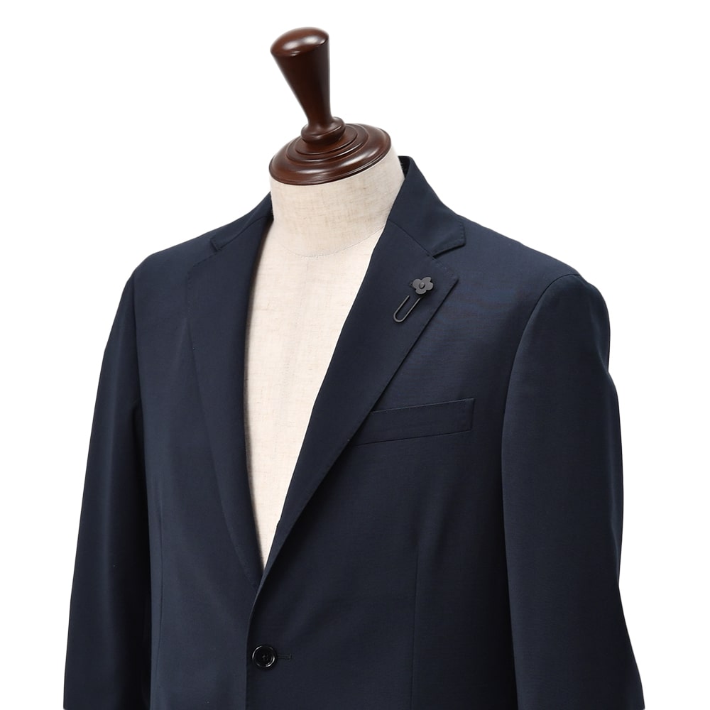 LARDINI ネイビー ウールテーラードジャケット 3つボタン ラルディーニ LARDINI イージースーツ メンズ シングル 段返り3つ