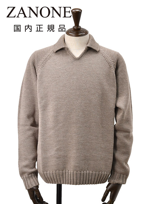 ザノーネ　ZANONE スキッパー ポロ ニット メンズ GIRO POLO ミドルゲージ ウール グレージュ ニットウェア 810302-ZN286 国内正規品