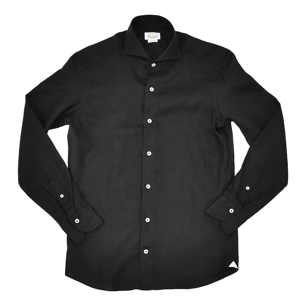 ジャンネット　長袖シャツ　リネン100%　黒　VINCI FIT　15/38 GIANNETTO ジャンネット シャツ リネン Giannetto VINCI FIT