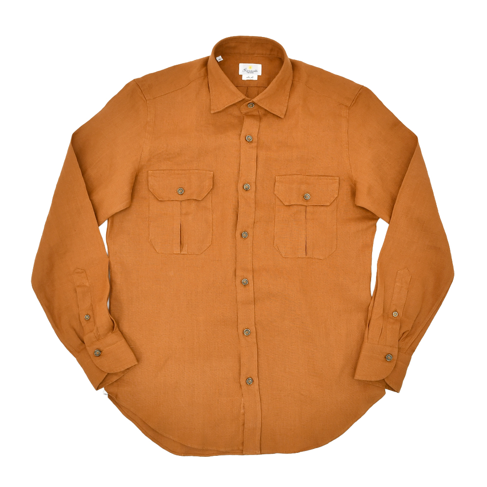 ジャンネット GIANNETTO サファリシャツ メンズ CPOシャツ NEWAVIATORLモデル リネン生地 オレンジブラウン スリムフィット SLIM FIT 国内正規品の画像