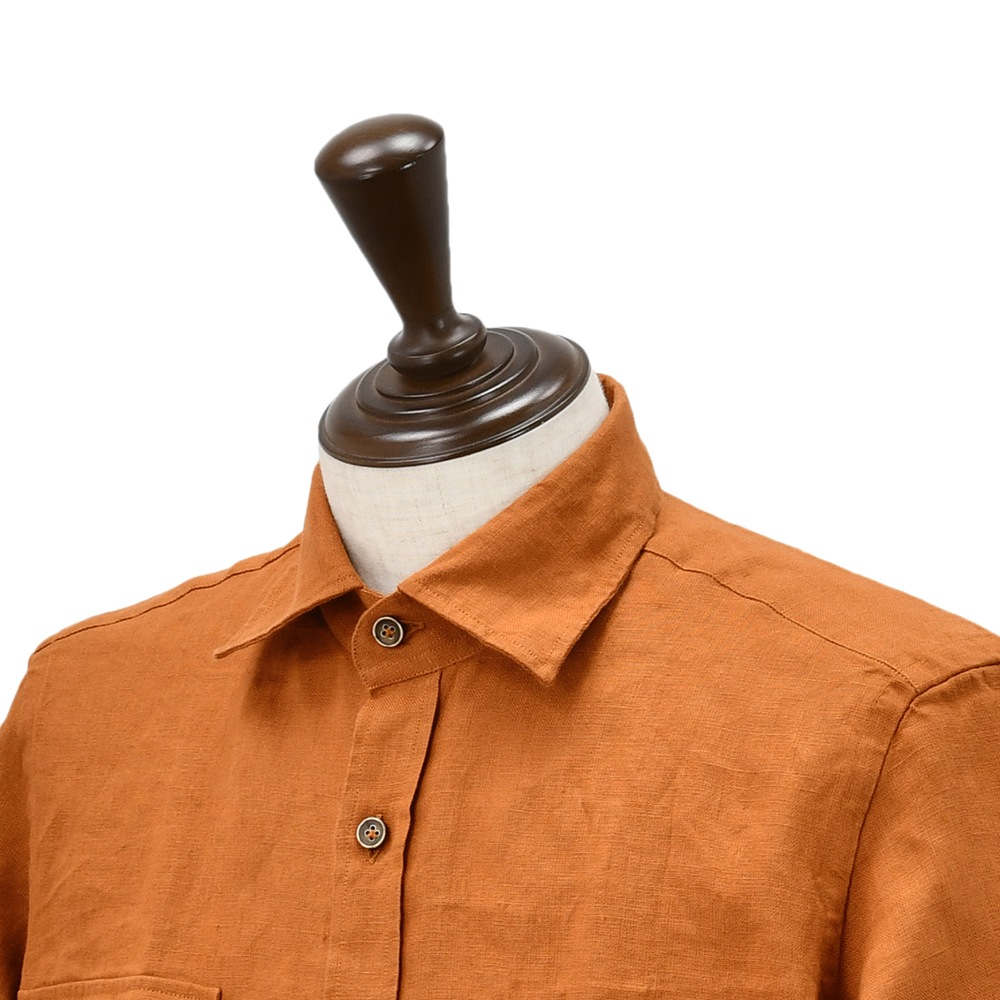 ジャンネット GIANNETTO サファリシャツ メンズ CPOシャツ NEWAVIATORLモデル リネン生地 オレンジブラウン スリムフィット SLIM FIT 国内正規品の画像