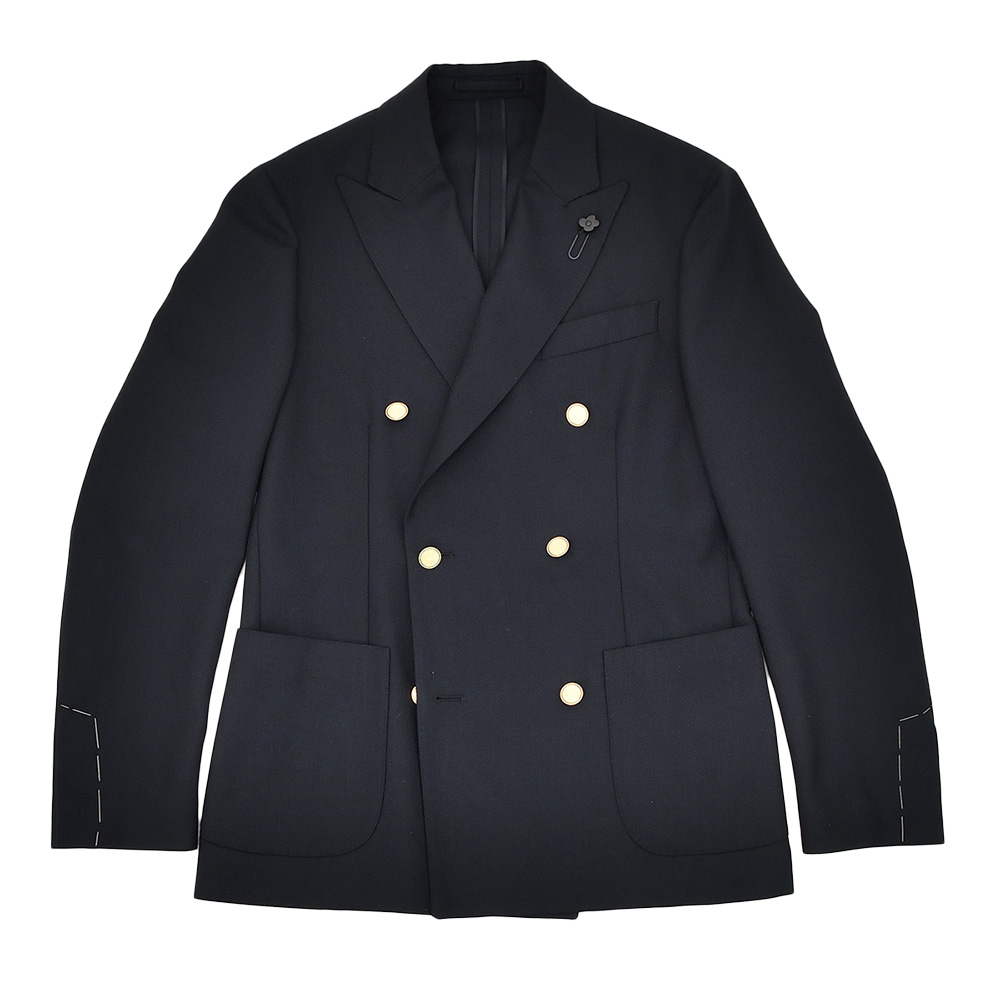 LARDINI ラルディーニ リネンコットン ダブル 紺ブレザー 金ボタン ラルディーニ LARDINI カジュアルジャケット メンズ 6つ釦 ダブル