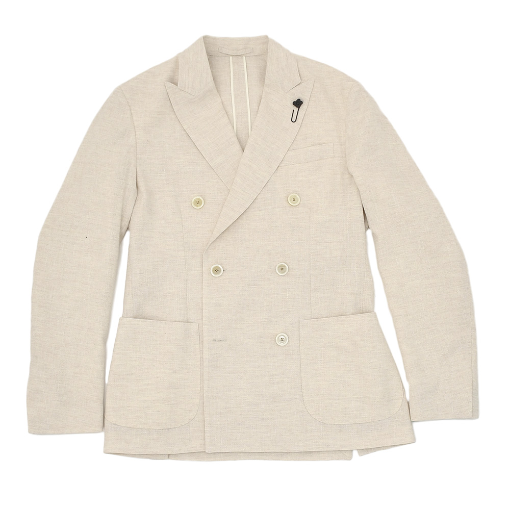 ラルディーニ LARDINI カジュアルジャケット メンズ 6つ釦 ダブルブレスト A6203Q リネンコットン ベージュ アンフィニッシュ袖 ボタン付け代金込み 国内正規品の画像