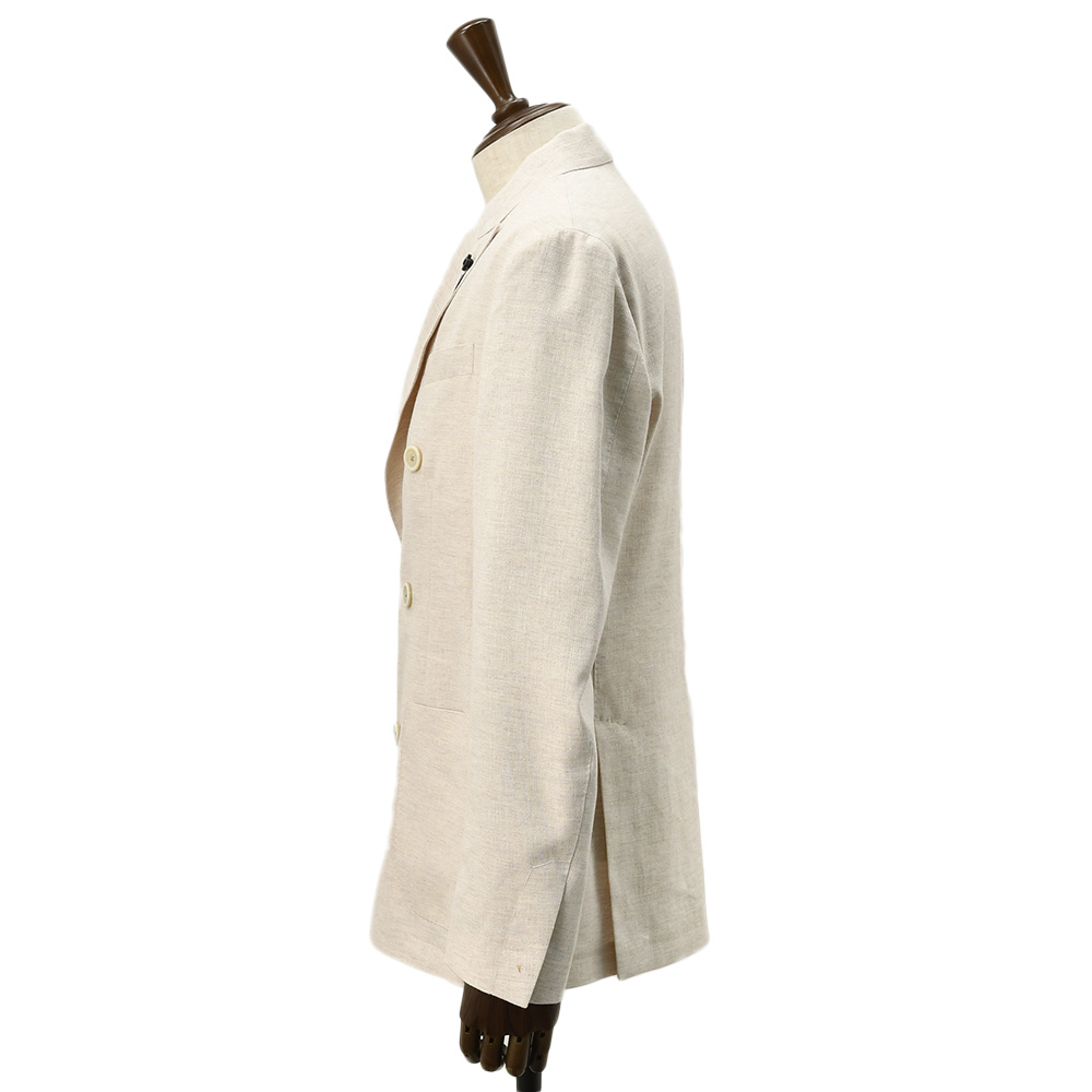 ラルディーニ LARDINI カジュアルジャケット メンズ 6つ釦 ダブルブレスト A6203Q リネンコットン ベージュ アンフィニッシュ袖 ボタン付け代金込み 国内正規品の画像