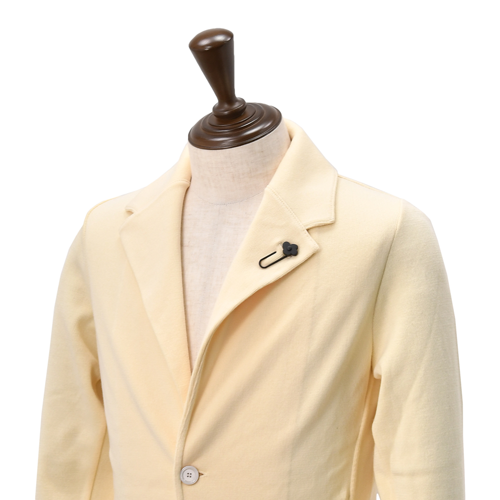ラルディーニ LARDINI ニットジャケット メンズ 2つ釦シングルフロント JBLJM56 コットン100% ミラノリブ イエローベージュ カーディガン 国内正規品の画像
