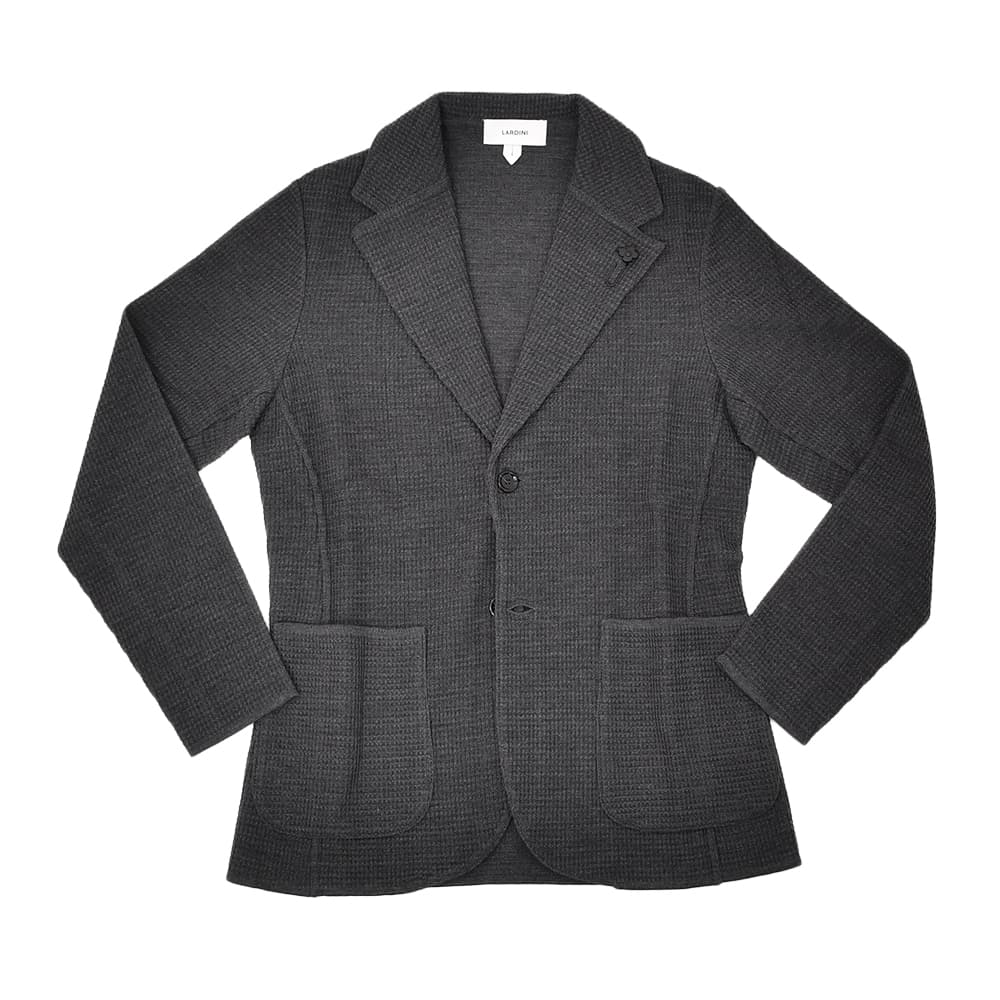ラルディーニ　　LARDINI ニットジャケット メンズ 2つ釦シングルフロント ALJM56 ウール100% チャコール グレー カーディガン ブート二エール付 国内正規品の画像