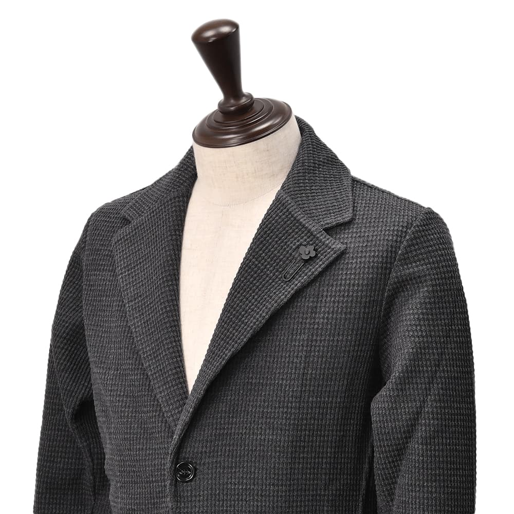 ラルディーニ　　LARDINI ニットジャケット メンズ 2つ釦シングルフロント ALJM56 ウール100% チャコール グレー カーディガン ブート二エール付 国内正規品の画像