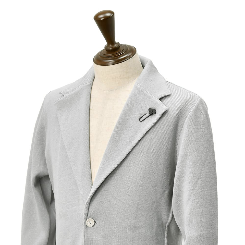 ラルディーニ LARDINI ニットジャケット メンズ 2つ釦シングルフロント CNCJLJM56 コットン100% ミラノリブ ライトグレー カーディガン 国内正規品の画像