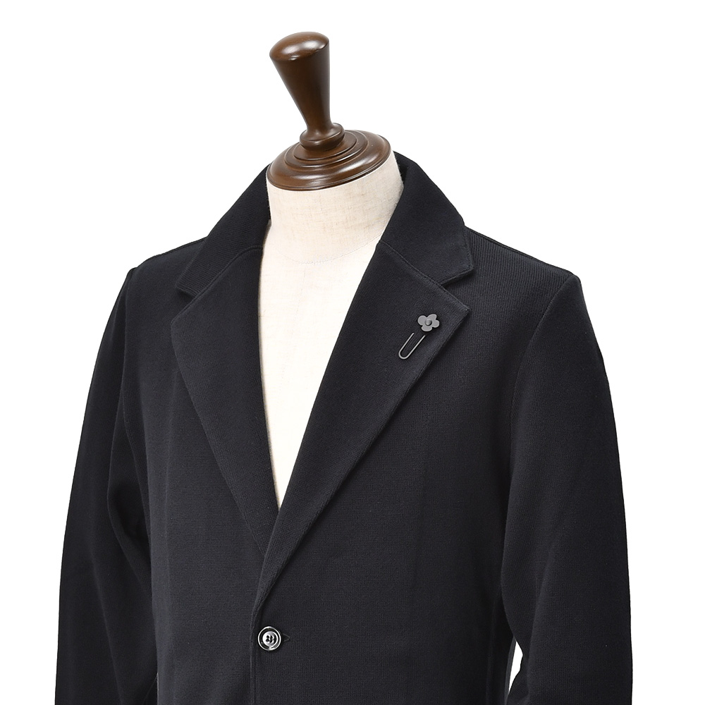 ラルディーニ LARDINI ニットジャケット メンズ 2つ釦シングルフロント CNCJLJM56 コットン100% ミラノリブ ブラック 黒 カーディガン 国内正規品の画像