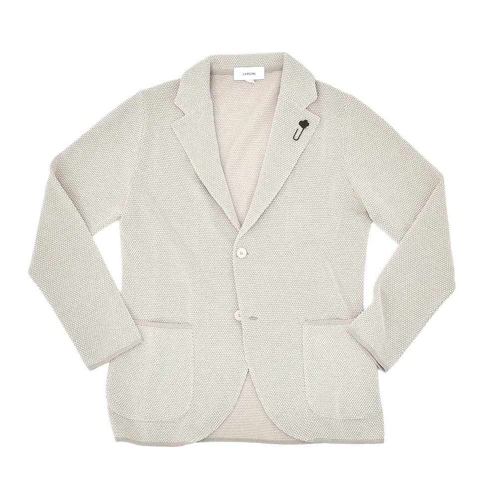 ラルディーニ LARDINI ニットジャケット メンズ 2つ釦シングルフロント CNJLJM70 バーズアイ柄 コットン100% ライトグレー カーディガン 国内正規品の画像