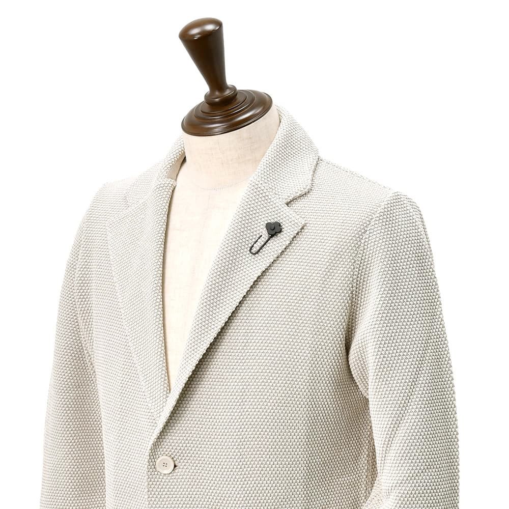 ラルディーニ LARDINI ニットジャケット メンズ 2つ釦シングルフロント CNJLJM70 バーズアイ柄 コットン100% ライトグレー カーディガン 国内正規品の画像