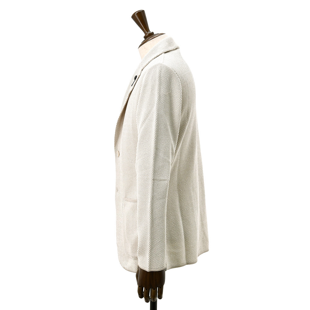 ラルディーニ LARDINI ニットジャケット メンズ 2つ釦シングルフロント CNJLJM70 バーズアイ柄 コットン100% ライトグレー カーディガン 国内正規品の画像
