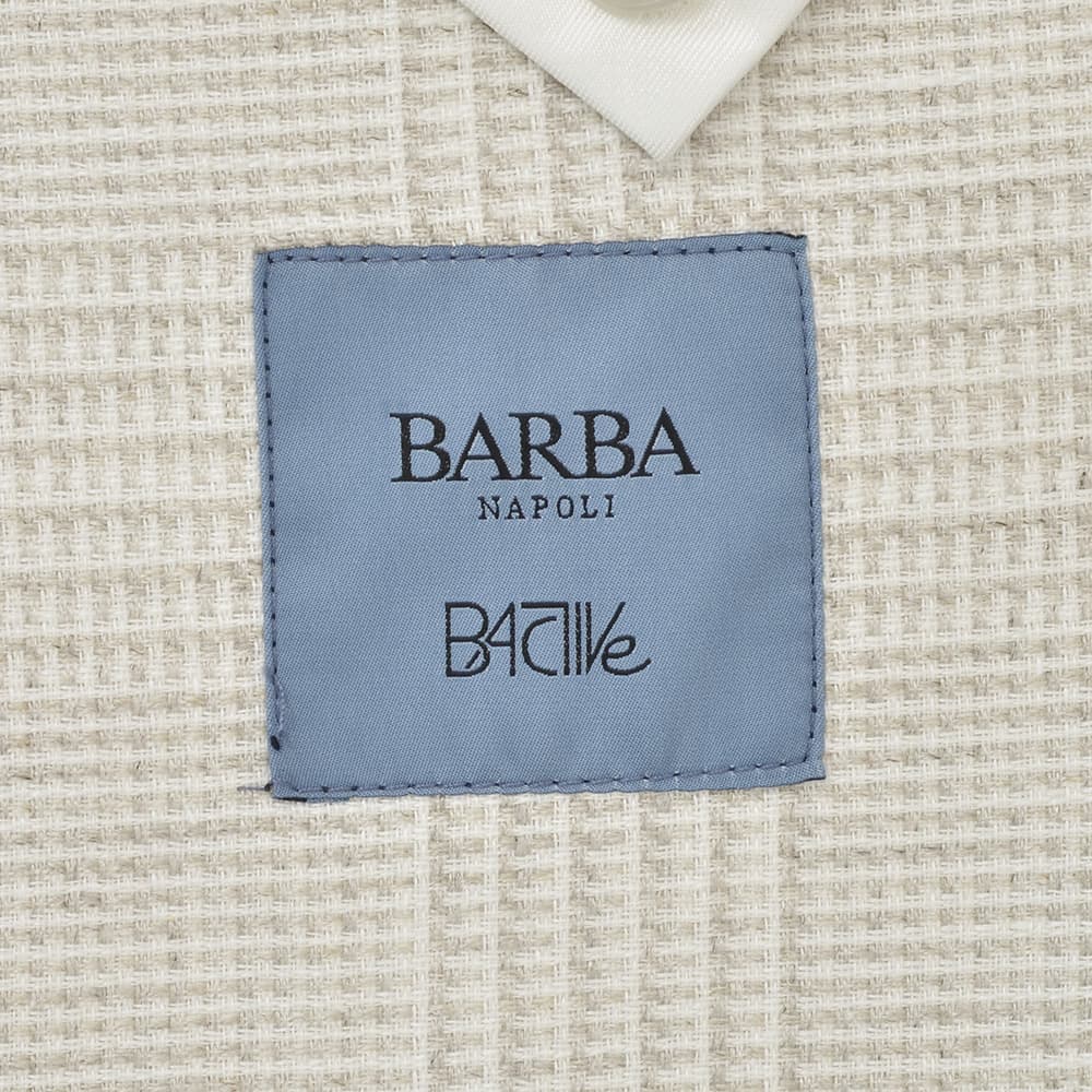 バルバ BARBA シングルジャケット メンズ BACTIVE ビーアクティブ シャドゥグレンチェック柄 ライトベージュ リネンコットンシルク 国内正規品の画像