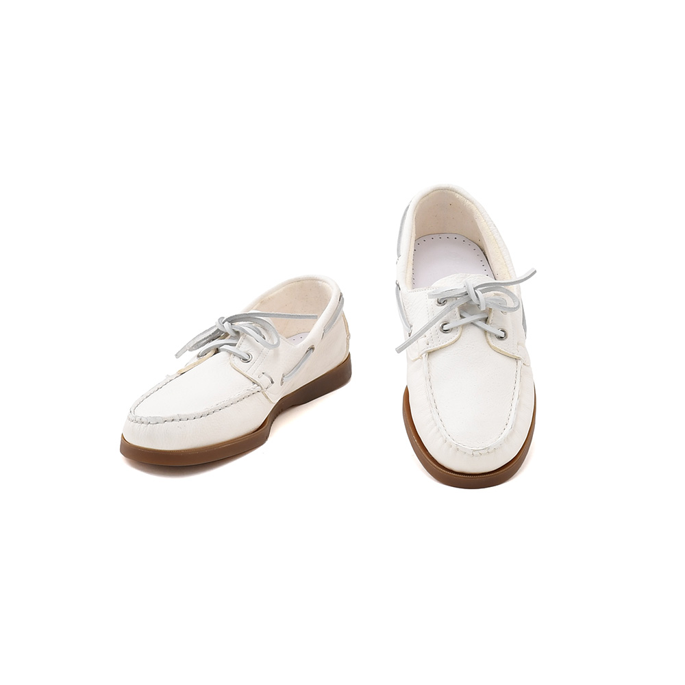 パラブーツ PARABOOT デッキシューズ メンズ BARTH バース ホワイト×ベージュ MARINEソール 鹿革 スリッポン ブレイク製法 国内正規品の画像
