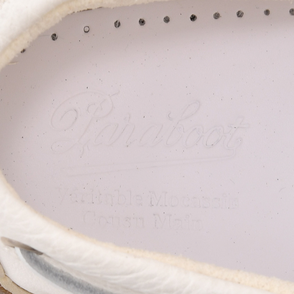 パラブーツ PARABOOT デッキシューズ メンズ BARTH バース ホワイト×ベージュ MARINEソール 鹿革 スリッポン ブレイク製法 国内正規品の画像