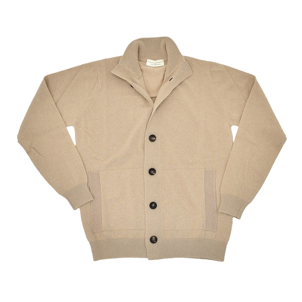 フィリッポ デ ローレンティス FILIPPO DE LAURENTIIS ニットカーディガン メンズ スタンドネックニットブルゾン ウールカシミア ベージュ 国内正規品の画像