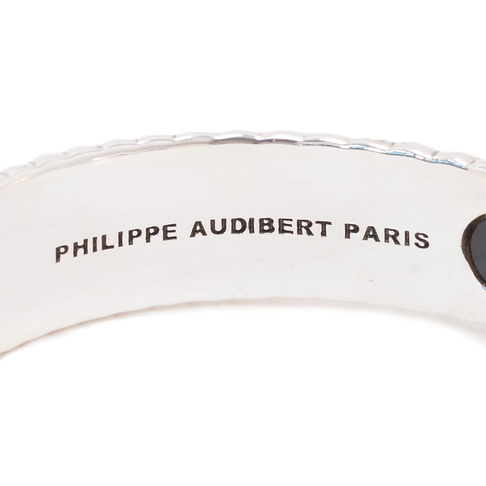 フィリップ オーディベール PHILIPPE AUDIBERT バングル メンズ ボタニカルモチーフ&ブラックパーツ 真鍮ブレスレット シルバー 国内正規品_5