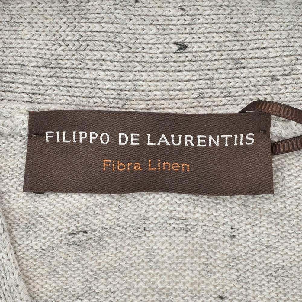 フィリッポ デ ローレンティス FILIPPO DE LAURENTIIS ニットカーディガン メンズ 長袖 Vフロント リネンコットン グレーメランジ 7ゲージ 国内正規品の画像