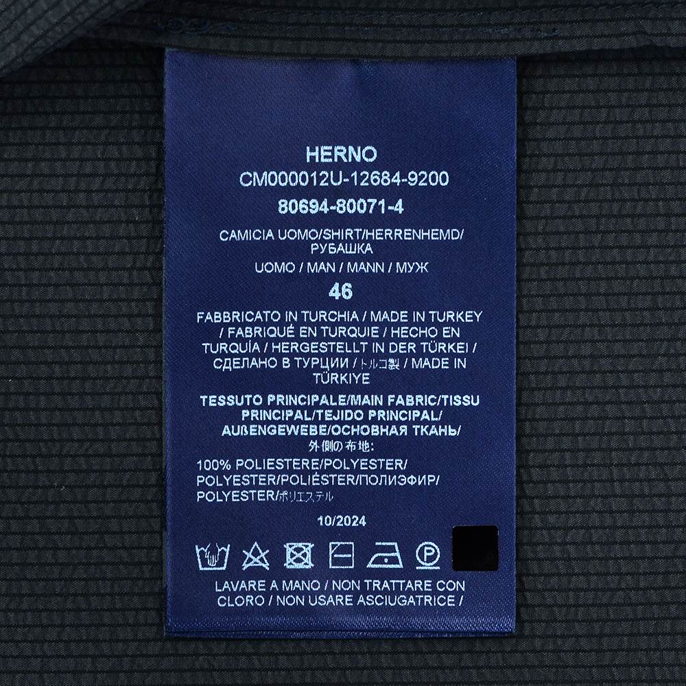 ヘルノ HERNO 開襟シャツ メンズ シアサッカー ストレッチ CM000012U ネイビー 紺 半袖シャツ スマートシルエット 胸ポケット ブランドロゴプレート 国内正規品の画像