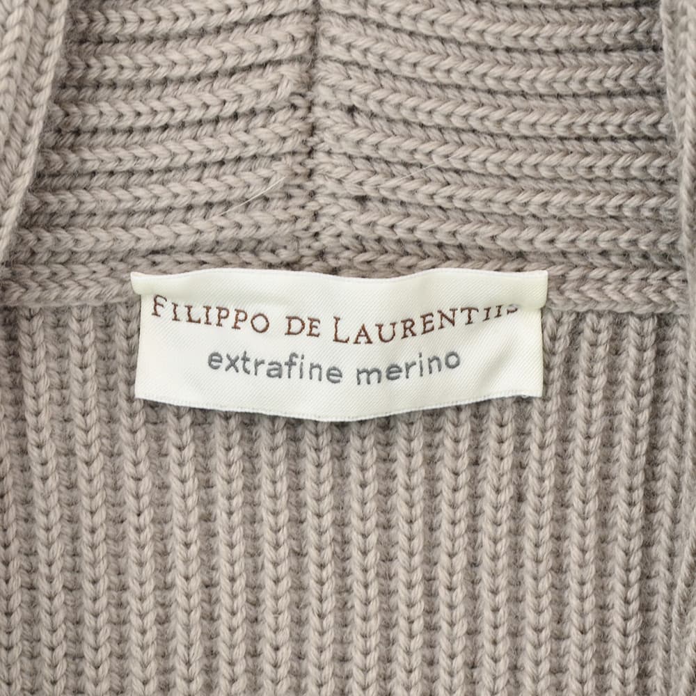 フィリッポ デ ローレンティス FILIPPO DE LAURENTIIS ショールカラーカーディガン メンズ リブ編みニット メリノウール グレージュ 7ゲージ 国内正規品の画像