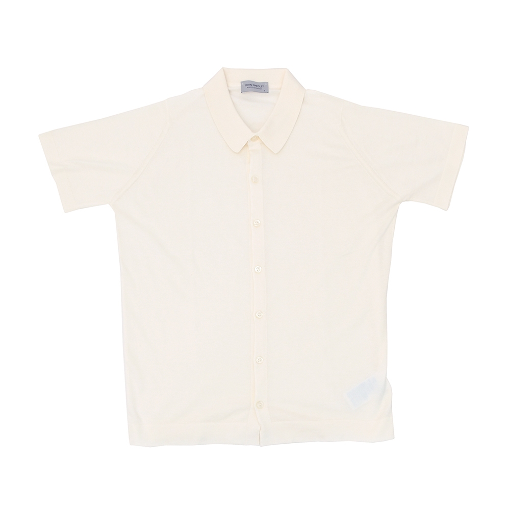 ジョンスメドレー JOHN SMEDLEY 半袖ニットシャツ メンズ カーディガン FOLKE ウェルトヘム仕様 シーアイランドコットン オフホワイト 国内正規品の画像