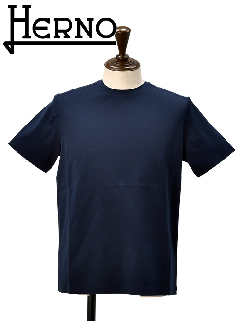 ヘルノ HERNO 半袖Tシャツ メンズ クルーネックカットソー コットンジャージー ネイビー  圧着テープ仕様 国内正規品 でらでら 公式ブランド｜deradera