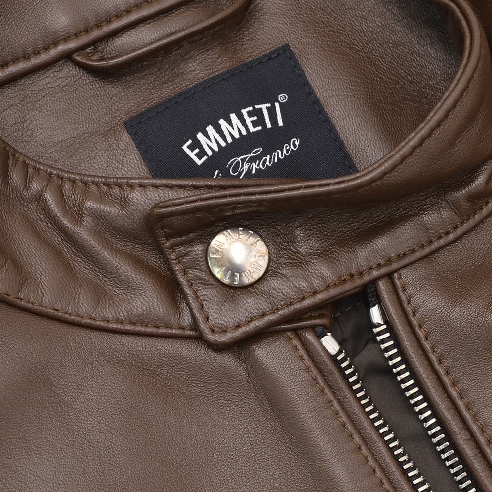 エンメティ EMMETI シングルライダースジャケット メンズ レザーブルゾン JURI ユリ　スペシャルラムナッパレザー ブラウン 茶 数量限定 国内正規品の画像
