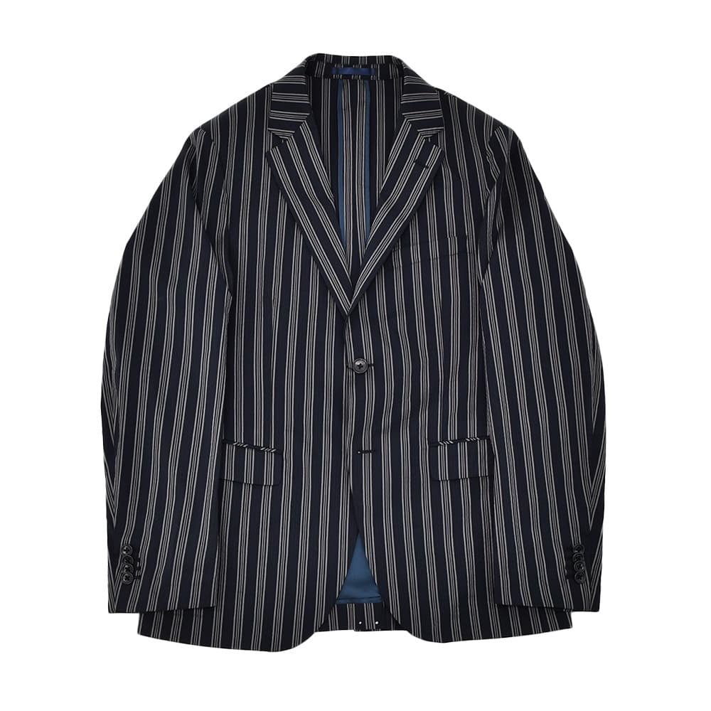 ジェイエイチ プラス カルペ ディエム JH＋CARPE DIEM セットアップ メンズ ジャケット＆テーパードパンツ シアサッカー ネイビー ストライプ柄 別注モデルの画像